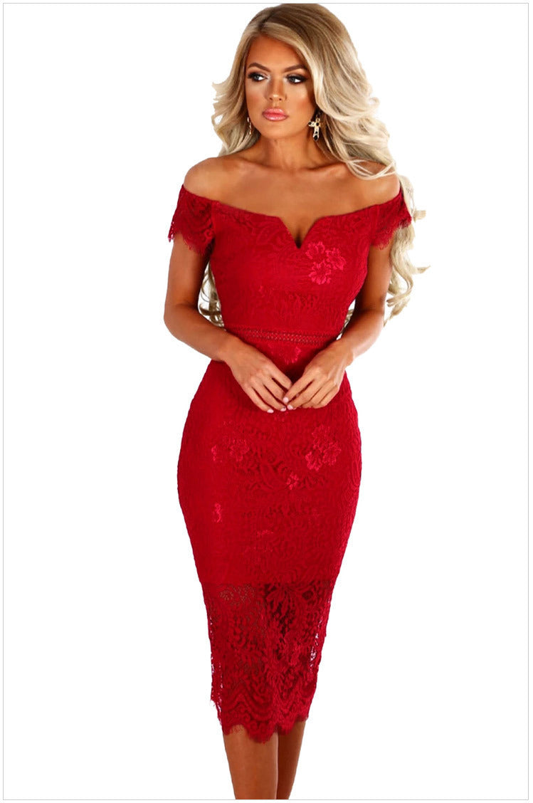 European and American Evening Dress Short Sleeve Lace Dress Amazon Cross Border ins Lace Dress Summer
