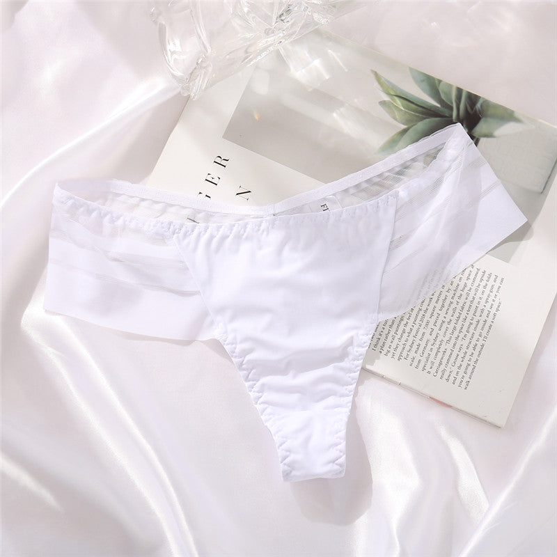 Europe and the United States new large size foreign trade thong Women's Ice Silk seamless low waist women's underwear sexy striped lace